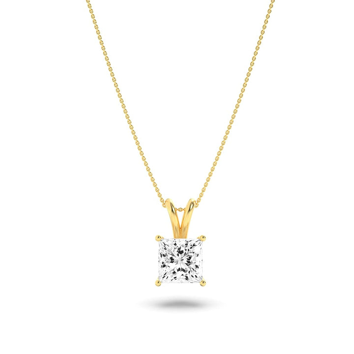 3Cttw Princess Shaped Lab Grown Diamond (F/VS) Split Bale Solitaire Pendant in 14K Gold