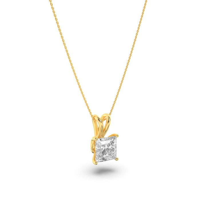3Cttw Princess Shaped Lab Grown Diamond (F/VS) Split Bale Solitaire Pendant in 14K Gold