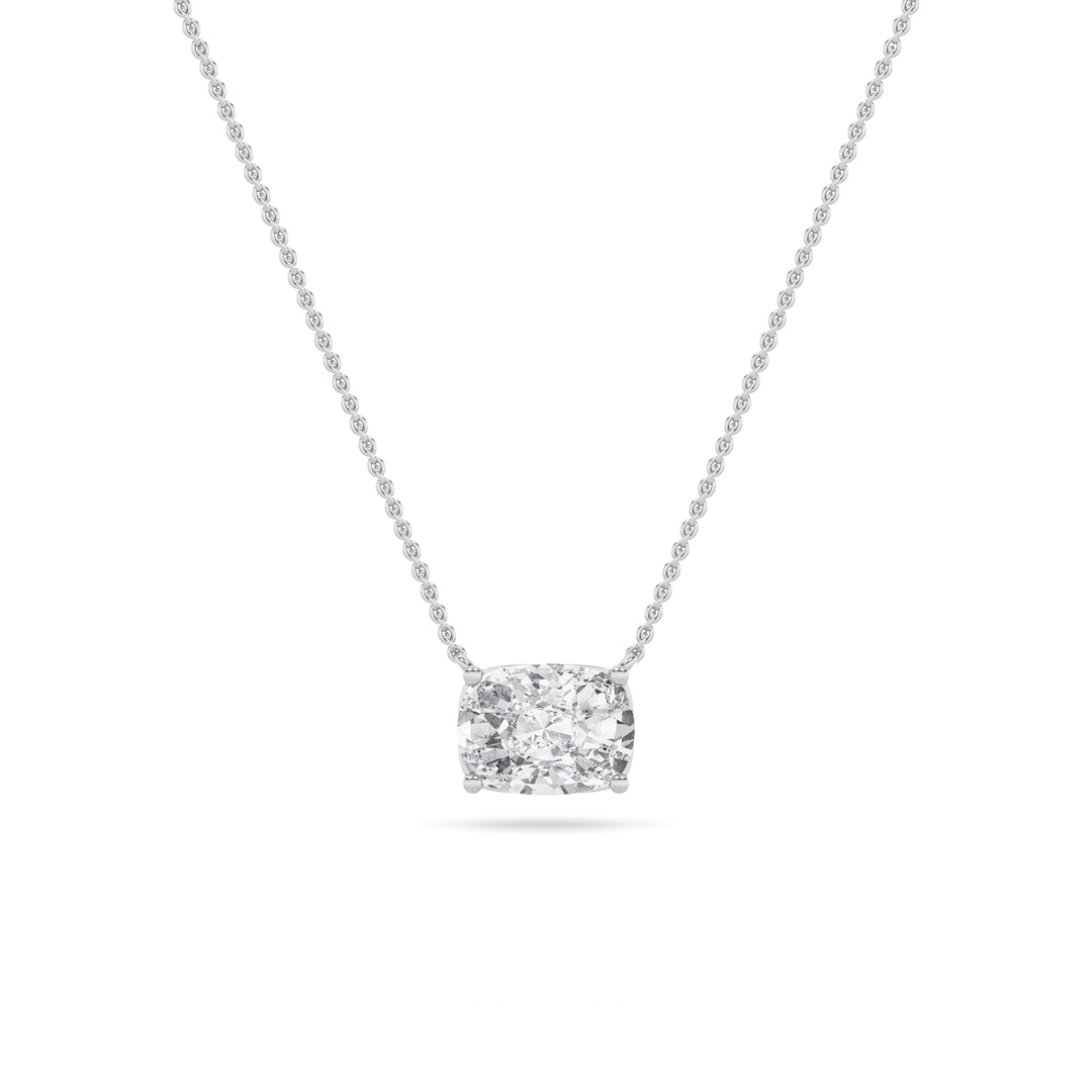 1CTW Elongated Cushion Shaped Lab Grown Diamond (F/VS) East West Solitaire Necklace in 14K Gold