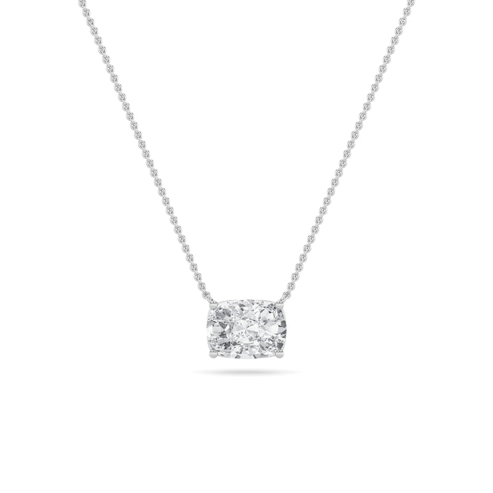 1CTW Elongated Cushion Shaped Lab Grown Diamond (F/VS) East West Solitaire Necklace in 14K Gold