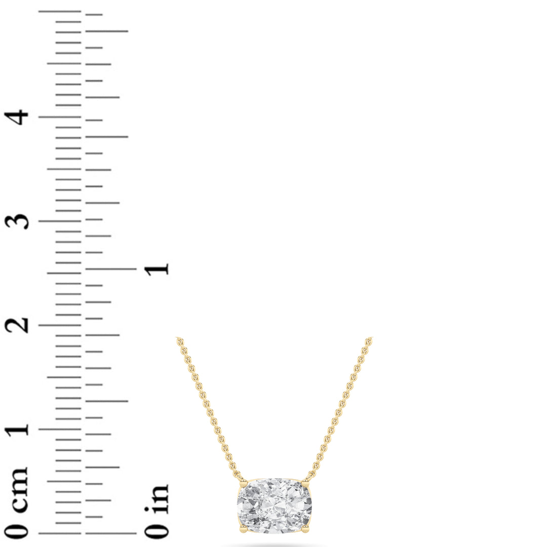 1CTW Elongated Cushion Shaped Lab Grown Diamond (F/VS) East West Solitaire Necklace in 14K Gold