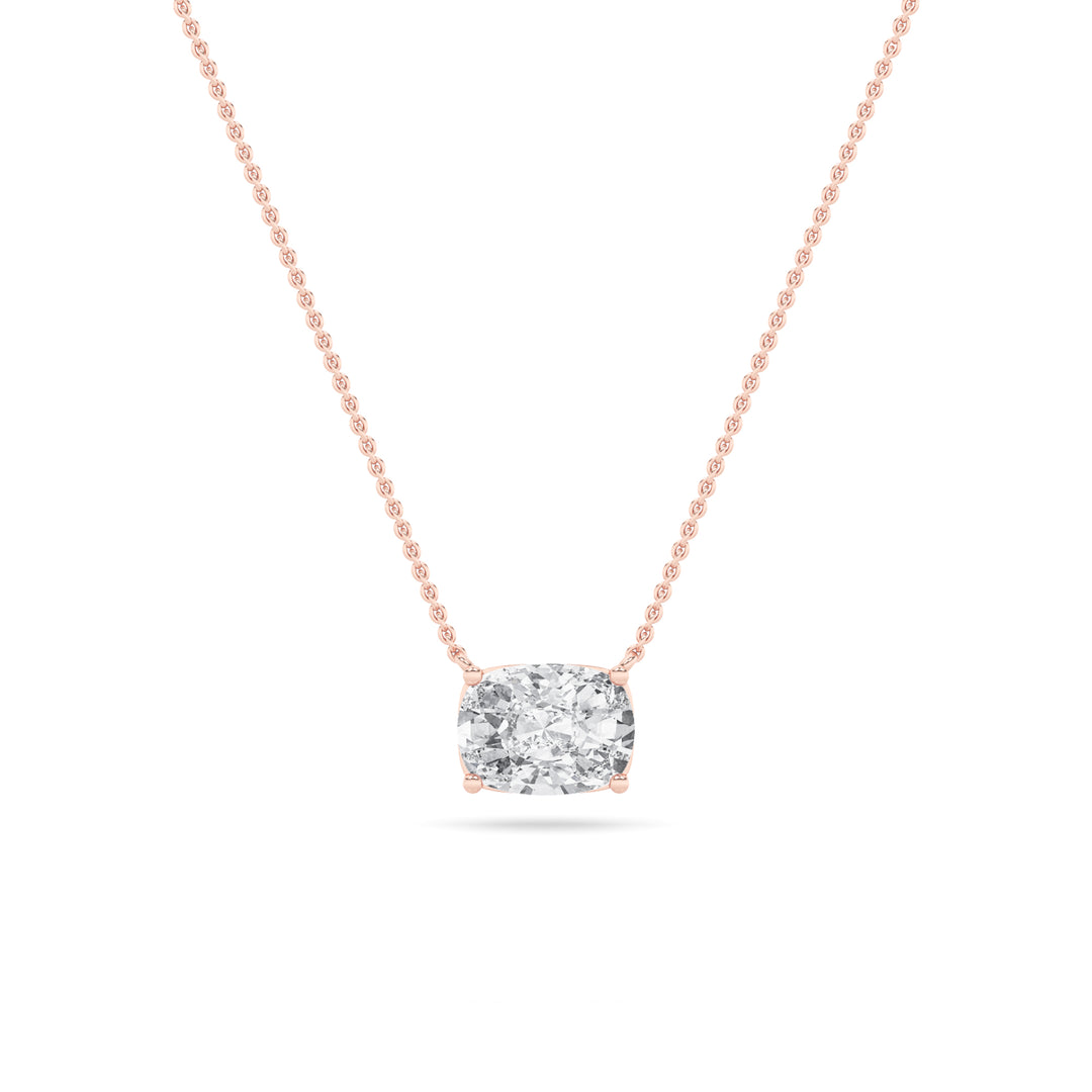 1CTW Elongated Cushion Shaped Lab Grown Diamond (F/VS) East West Solitaire Necklace in 14K Gold