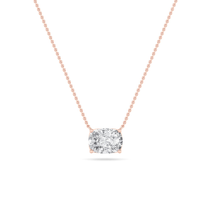1CTW Elongated Cushion Shaped Lab Grown Diamond (F/VS) East West Solitaire Necklace in 14K Gold