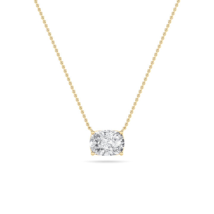 2CTW Elongated Cushion Shaped Lab Grown Diamond (F/VS) East West Solitaire Necklace in 14K Gold