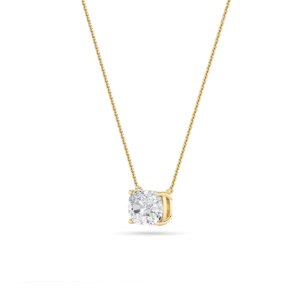 2CTW Elongated Cushion Shaped Lab Grown Diamond (F/VS) East West Solitaire Necklace in 14K Gold
