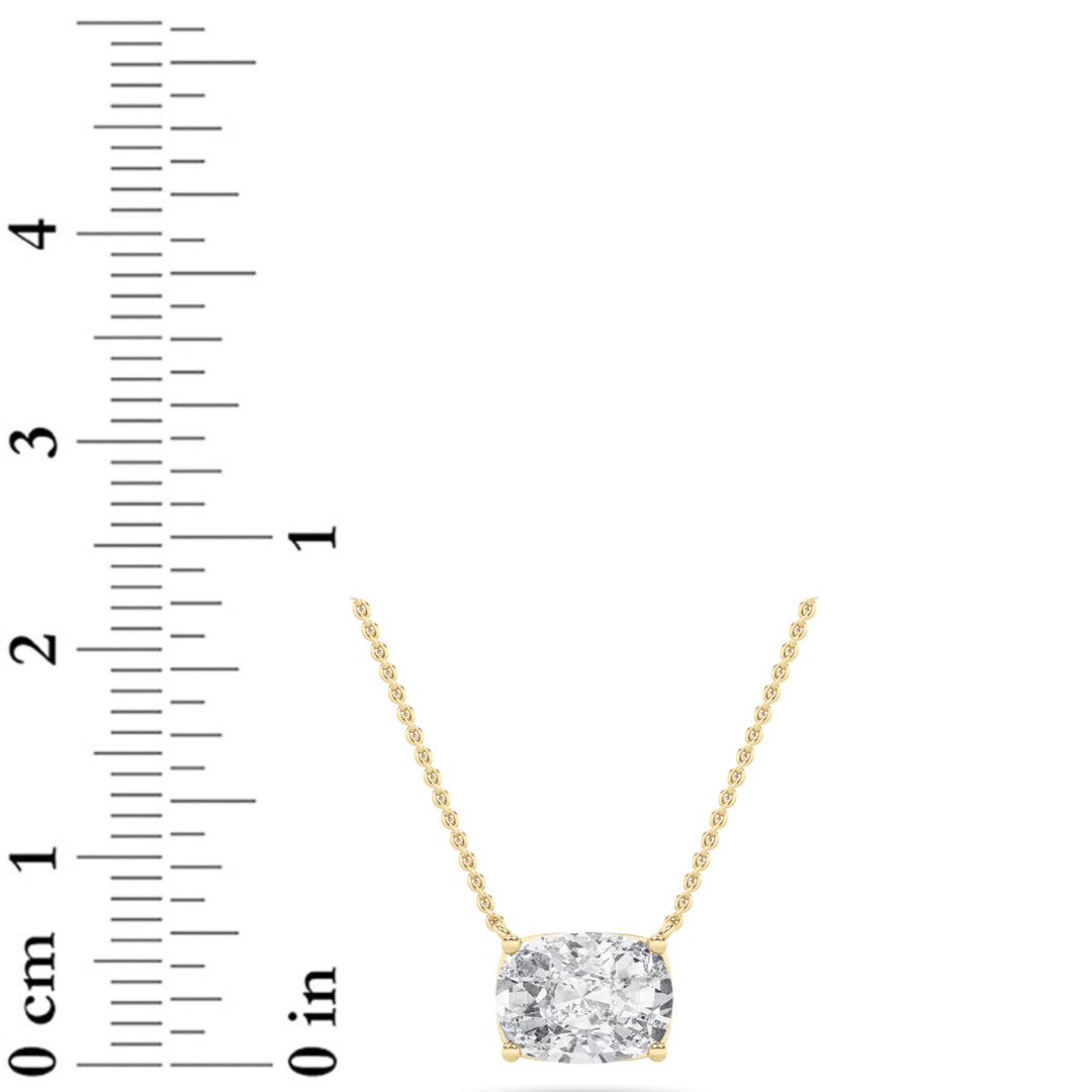 2CTW Elongated Cushion Shaped Lab Grown Diamond (F/VS) East West Solitaire Necklace in 14K Gold