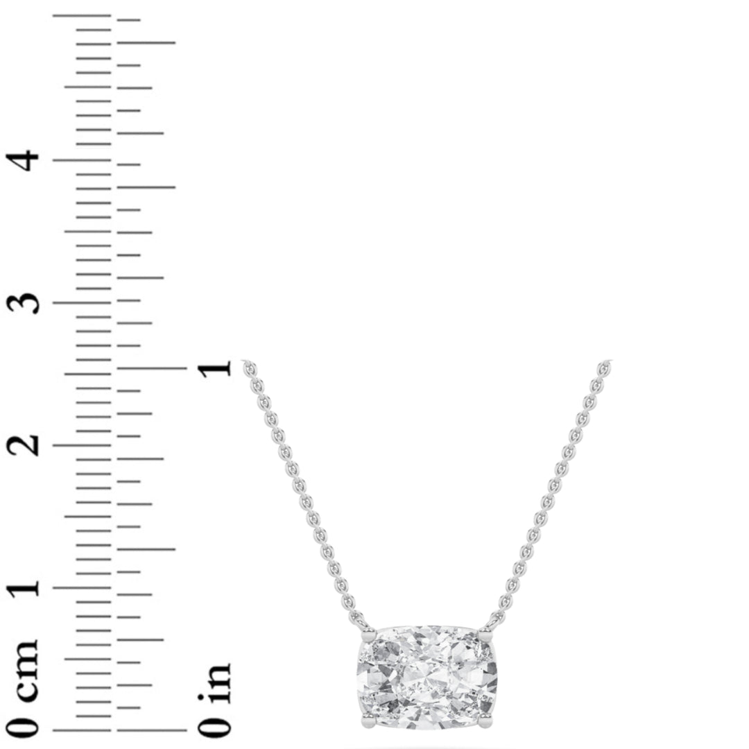 3Cttw Elongated Cushion Shaped Lab Grown Diamond (F/VS) East West Solitaire Necklace in 14K Gold