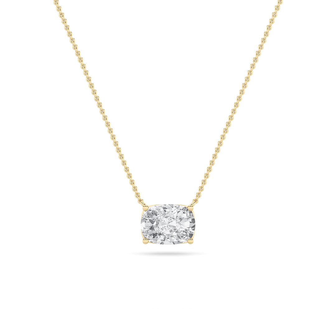 3Cttw Elongated Cushion Shaped Lab Grown Diamond (F/VS) East West Solitaire Necklace in 14K Gold