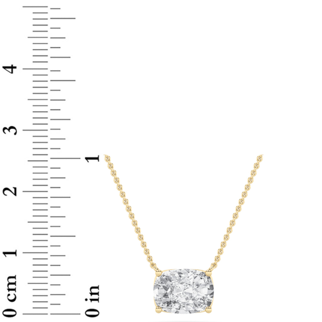 3Cttw Elongated Cushion Shaped Lab Grown Diamond (F/VS) East West Solitaire Necklace in 14K Gold