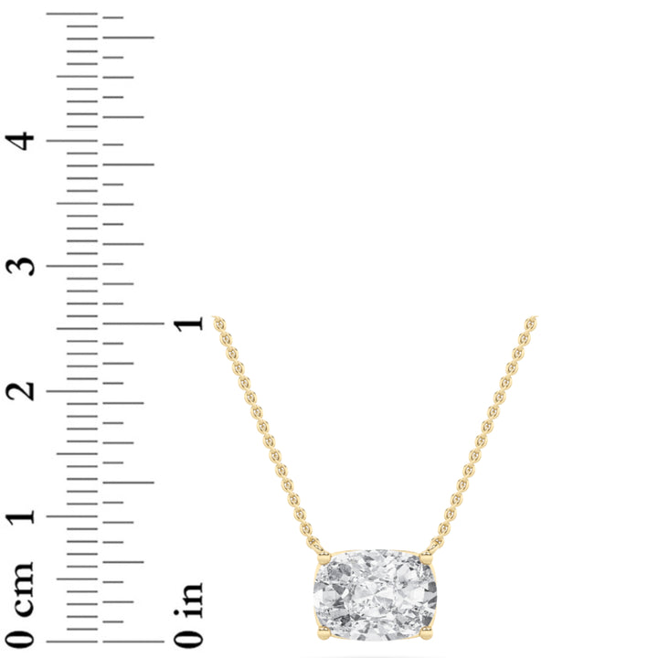 3Cttw Elongated Cushion Shaped Lab Grown Diamond (F/VS) East West Solitaire Necklace in 14K Gold