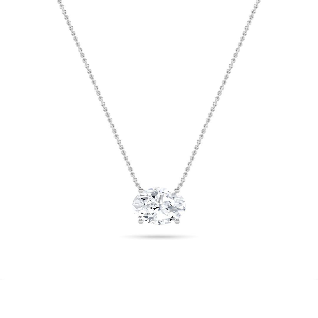 1CTW Oval Shaped Lab Grown Diamond (F/VS) East West Solitaire Necklace in 14K Gold