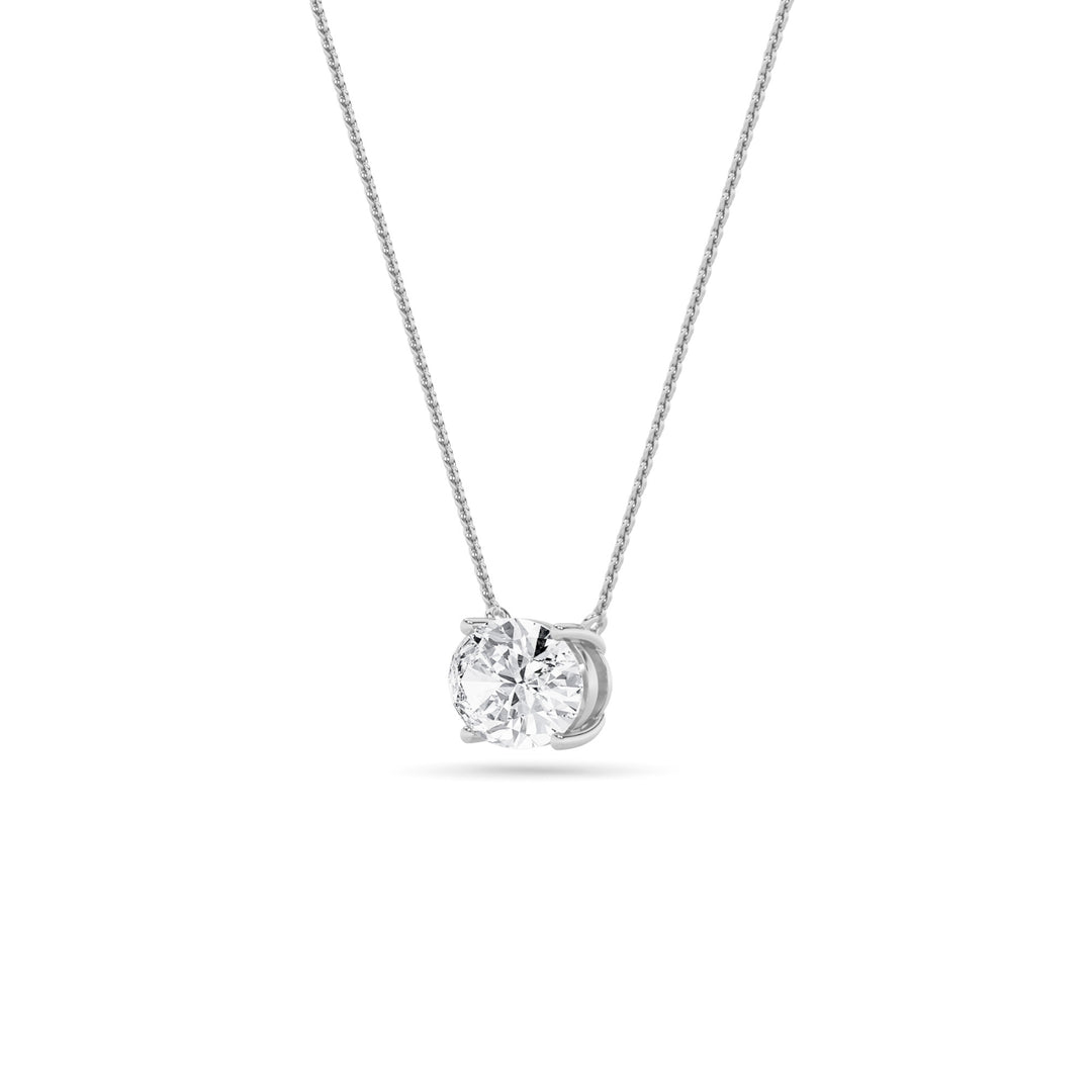 1CTW Oval Shaped Lab Grown Diamond (F/VS) East West Solitaire Necklace in 14K Gold