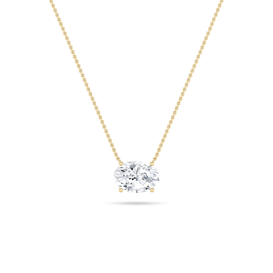 1CTW Oval Shaped Lab Grown Diamond (F/VS) East West Solitaire Necklace in 14K Gold