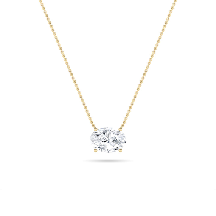 1CTW Oval Shaped Lab Grown Diamond (F/VS) East West Solitaire Necklace in 14K Gold