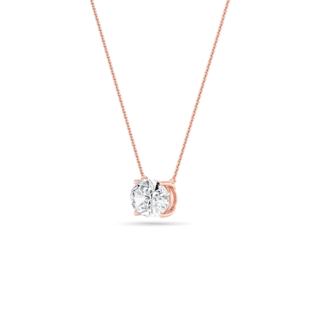 1CTW Oval Shaped Lab Grown Diamond (F/VS) East West Solitaire Necklace in 14K Gold