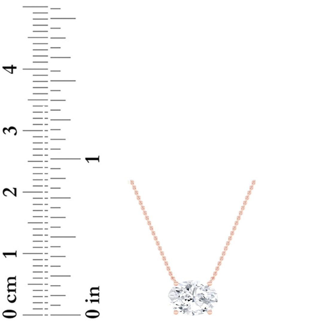 1CTW Oval Shaped Lab Grown Diamond (F/VS) East West Solitaire Necklace in 14K Gold