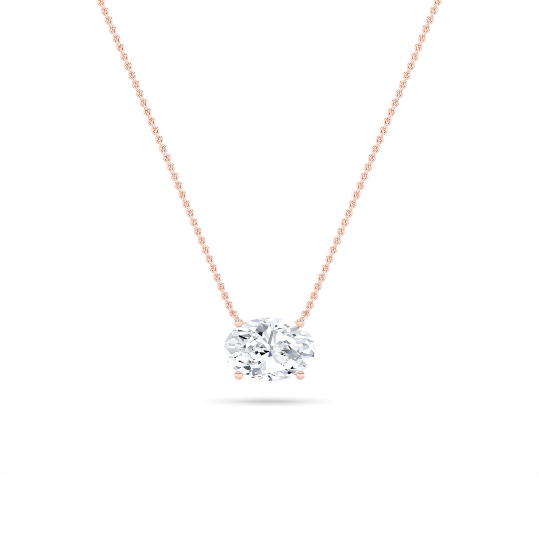 2CTW Oval Shaped Lab Grown Diamond (F/VS) East West Solitaire Necklace in 14K Gold