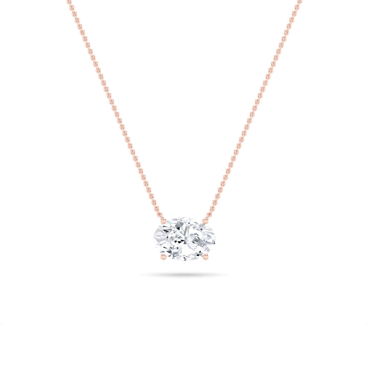 2CTW Oval Shaped Lab Grown Diamond (F/VS) East West Solitaire Necklace in 14K Gold