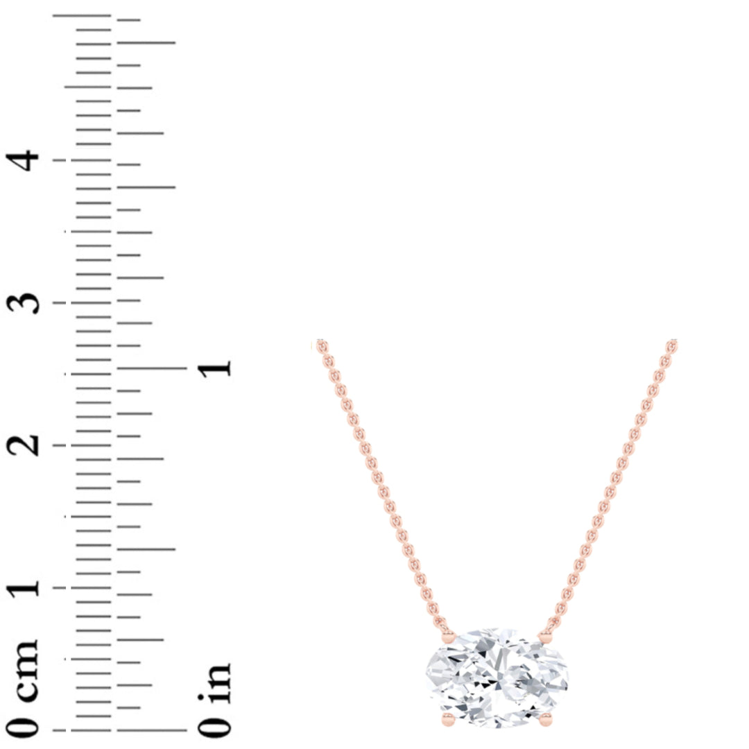 2CTW Oval Shaped Lab Grown Diamond (F/VS) East West Solitaire Necklace in 14K Gold