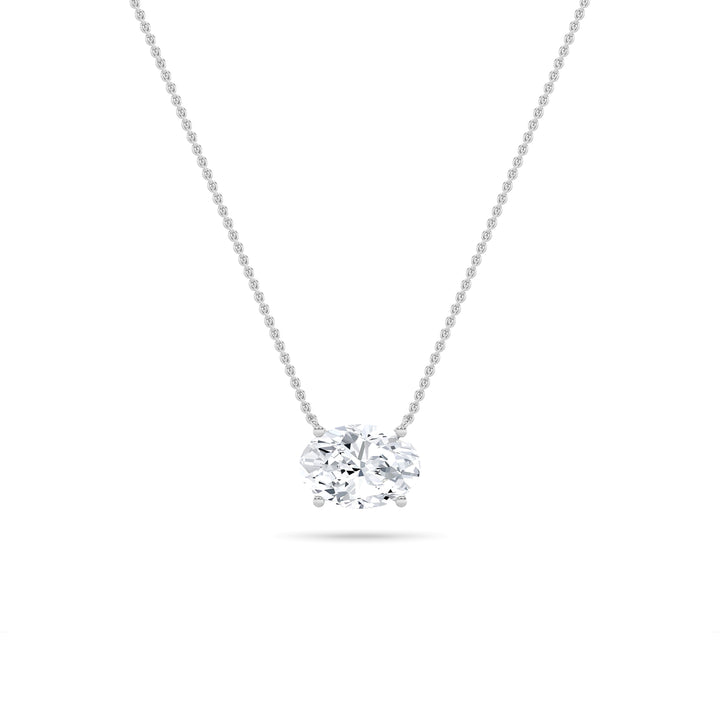 3Cttw Oval Shaped Lab Grown Diamond (F/VS) East West Solitaire Necklace in 14K Gold