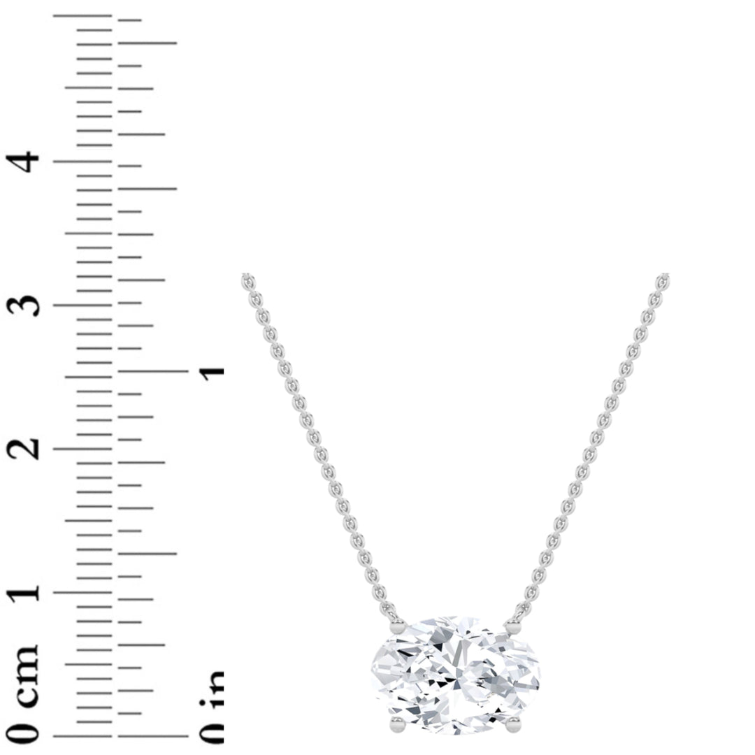 3Cttw Oval Shaped Lab Grown Diamond (F/VS) East West Solitaire Necklace in 14K Gold