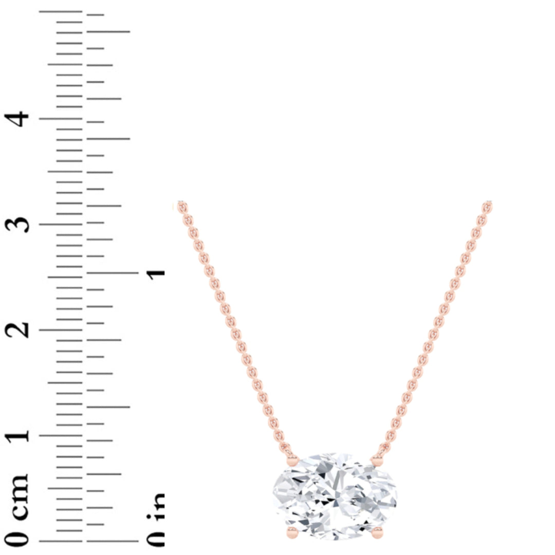 3Cttw Oval Shaped Lab Grown Diamond (F/VS) East West Solitaire Necklace in 14K Gold
