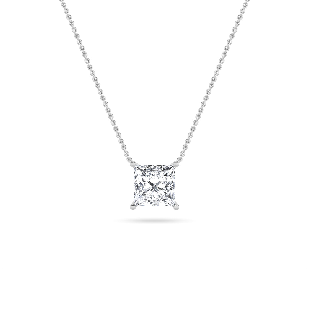 1CTW Princess Shaped Lab Grown Diamond (F/VS) Solitaire Necklace in 14K Gold