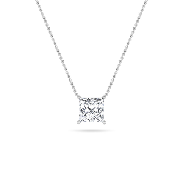 1CTW Princess Shaped Lab Grown Diamond (F/VS) Solitaire Necklace in 14K Gold
