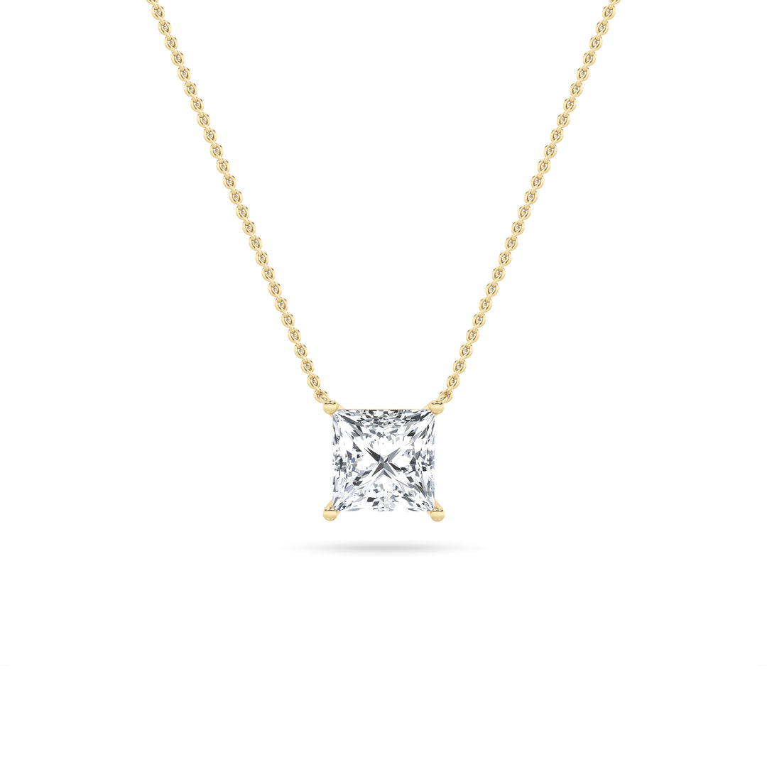 1CTW Princess Shaped Lab Grown Diamond (F/VS) Solitaire Necklace in 14K Gold