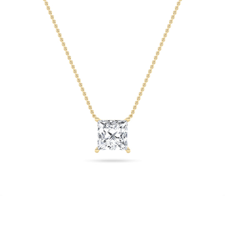 2CTW Princess Shaped Lab Grown Diamond (F/VS) Solitaire Necklace in 14K Gold