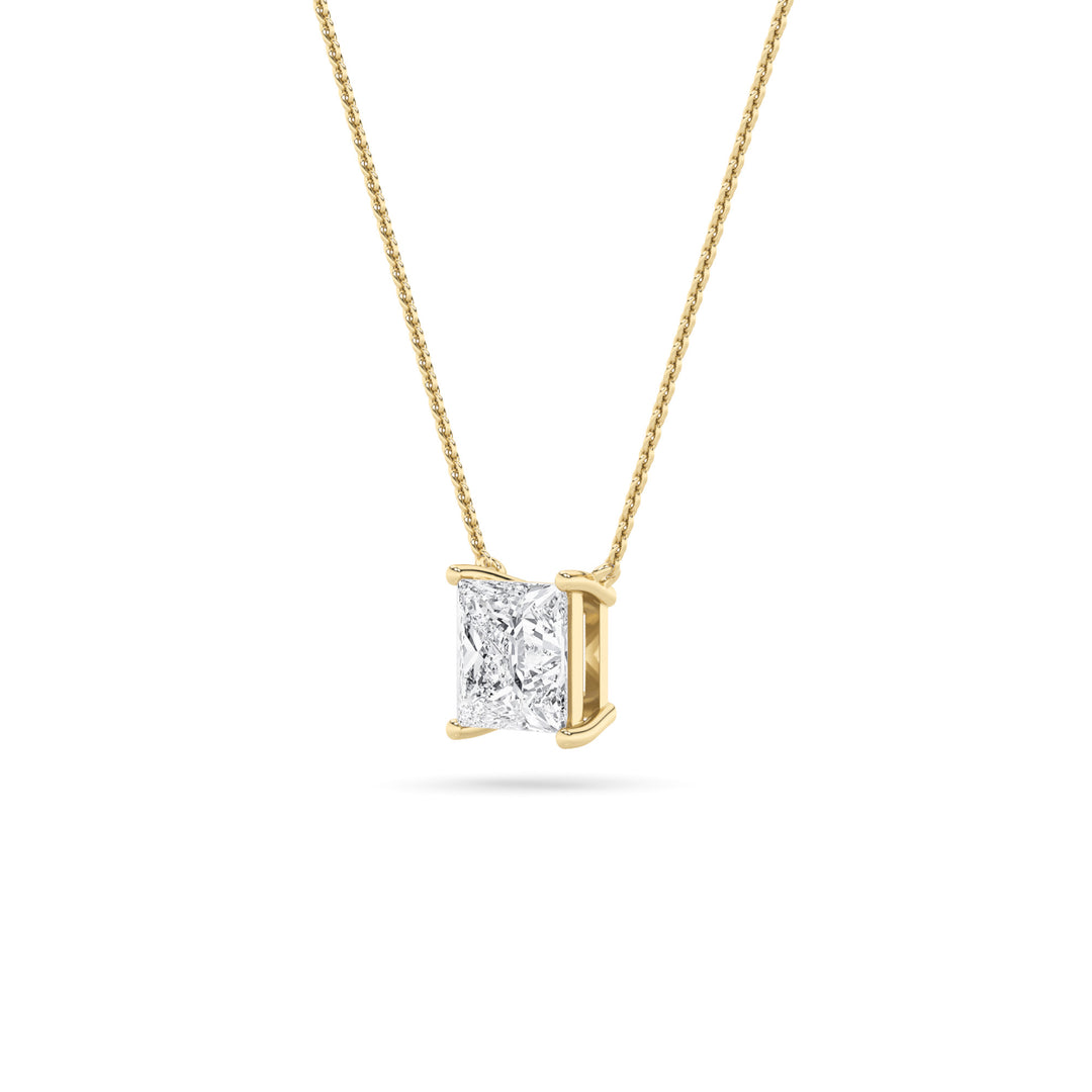 2CTW Princess Shaped Lab Grown Diamond (F/VS) Solitaire Necklace in 14K Gold