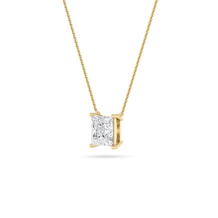 2CTW Princess Shaped Lab Grown Diamond (F/VS) Solitaire Necklace in 14K Gold