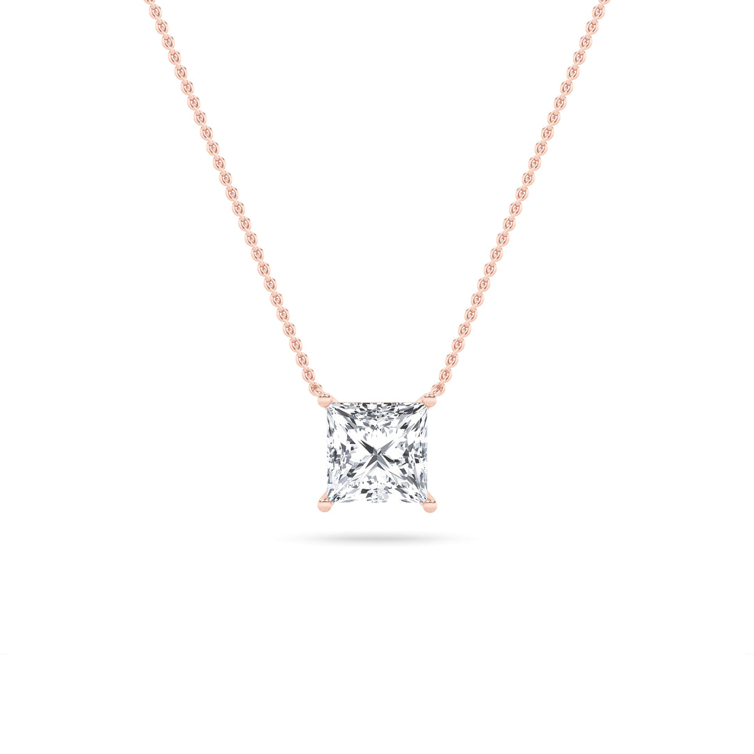 2CTW Princess Shaped Lab Grown Diamond (F/VS) Solitaire Necklace in 14K Gold