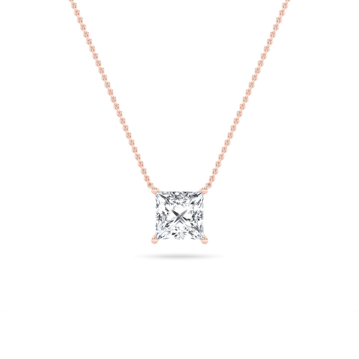 2CTW Princess Shaped Lab Grown Diamond (F/VS) Solitaire Necklace in 14K Gold