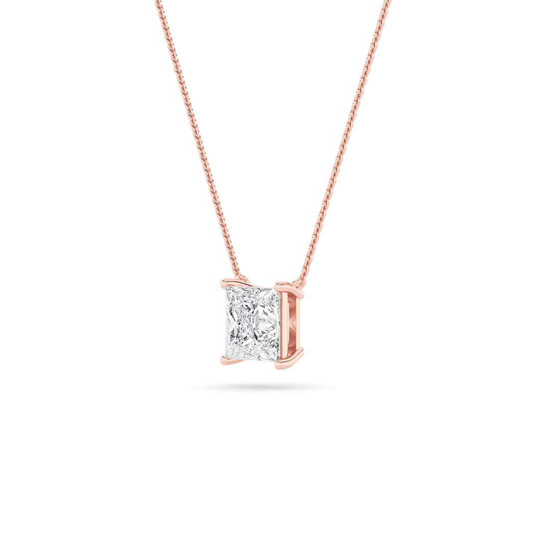 2CTW Princess Shaped Lab Grown Diamond (F/VS) Solitaire Necklace in 14K Gold