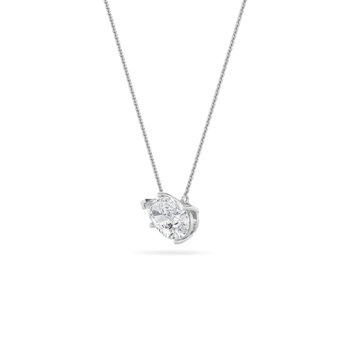1CTW Pear Shaped Lab Grown Diamond (F/VS) East West Solitaire Necklace in 14K Gold