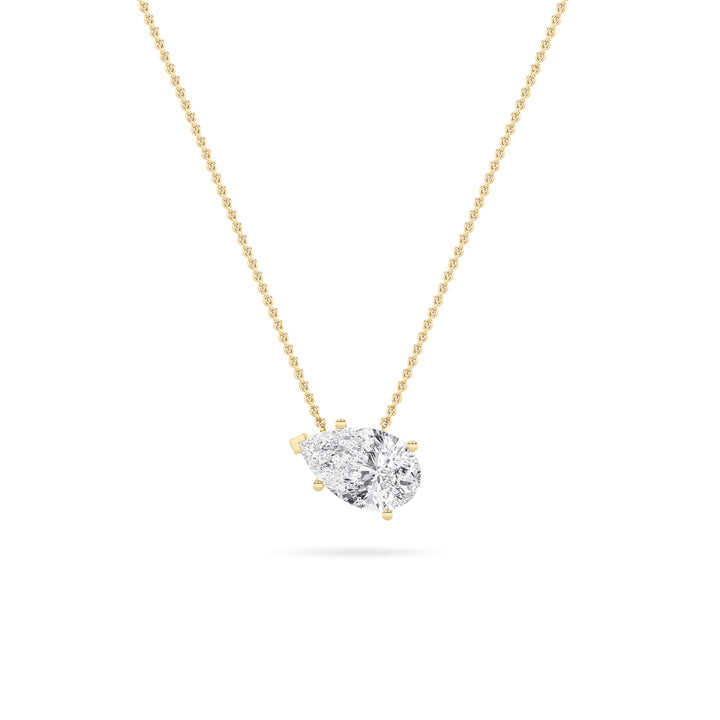 1CTW Pear Shaped Lab Grown Diamond (F/VS) East West Solitaire Necklace in 14K Gold