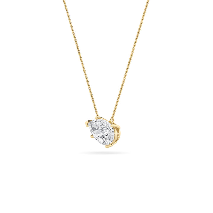 2CTW Pear Shaped Lab Grown Diamond (F/VS) East West Solitaire Necklace in 14K Gold