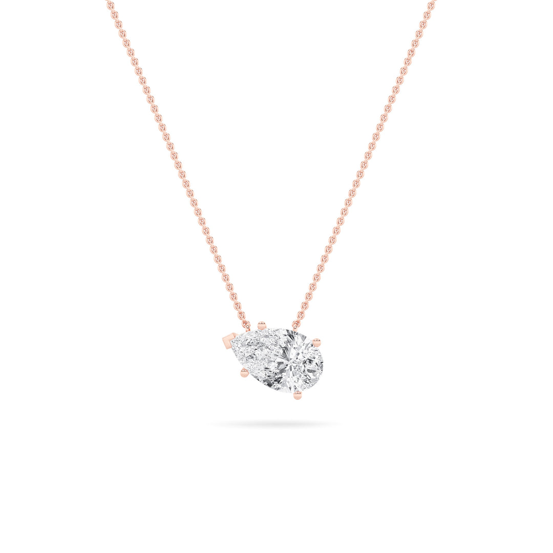 2CTW Pear Shaped Lab Grown Diamond (F/VS) East West Solitaire Necklace in 14K Gold