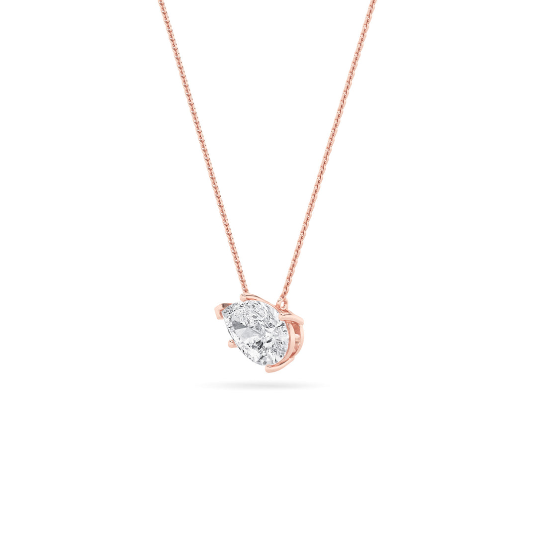 2CTW Pear Shaped Lab Grown Diamond (F/VS) East West Solitaire Necklace in 14K Gold