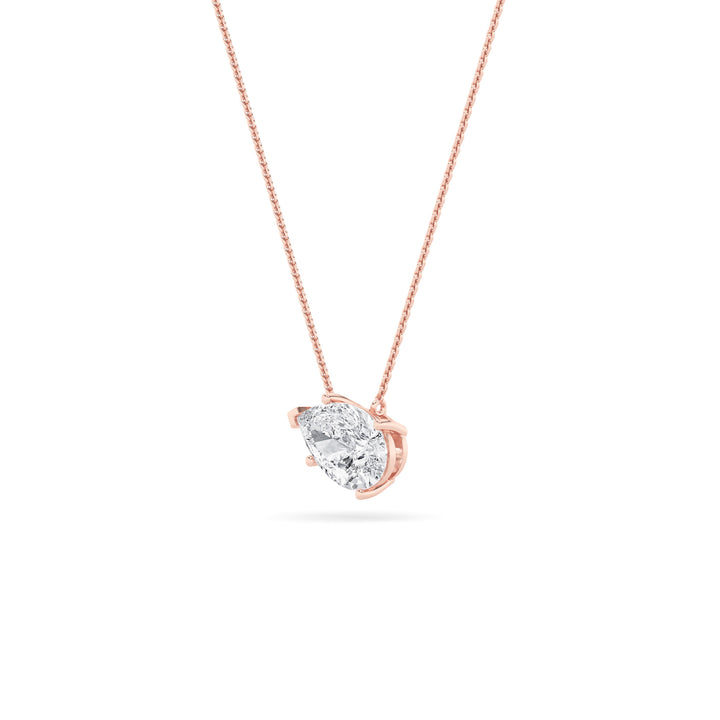 2CTW Pear Shaped Lab Grown Diamond (F/VS) East West Solitaire Necklace in 14K Gold