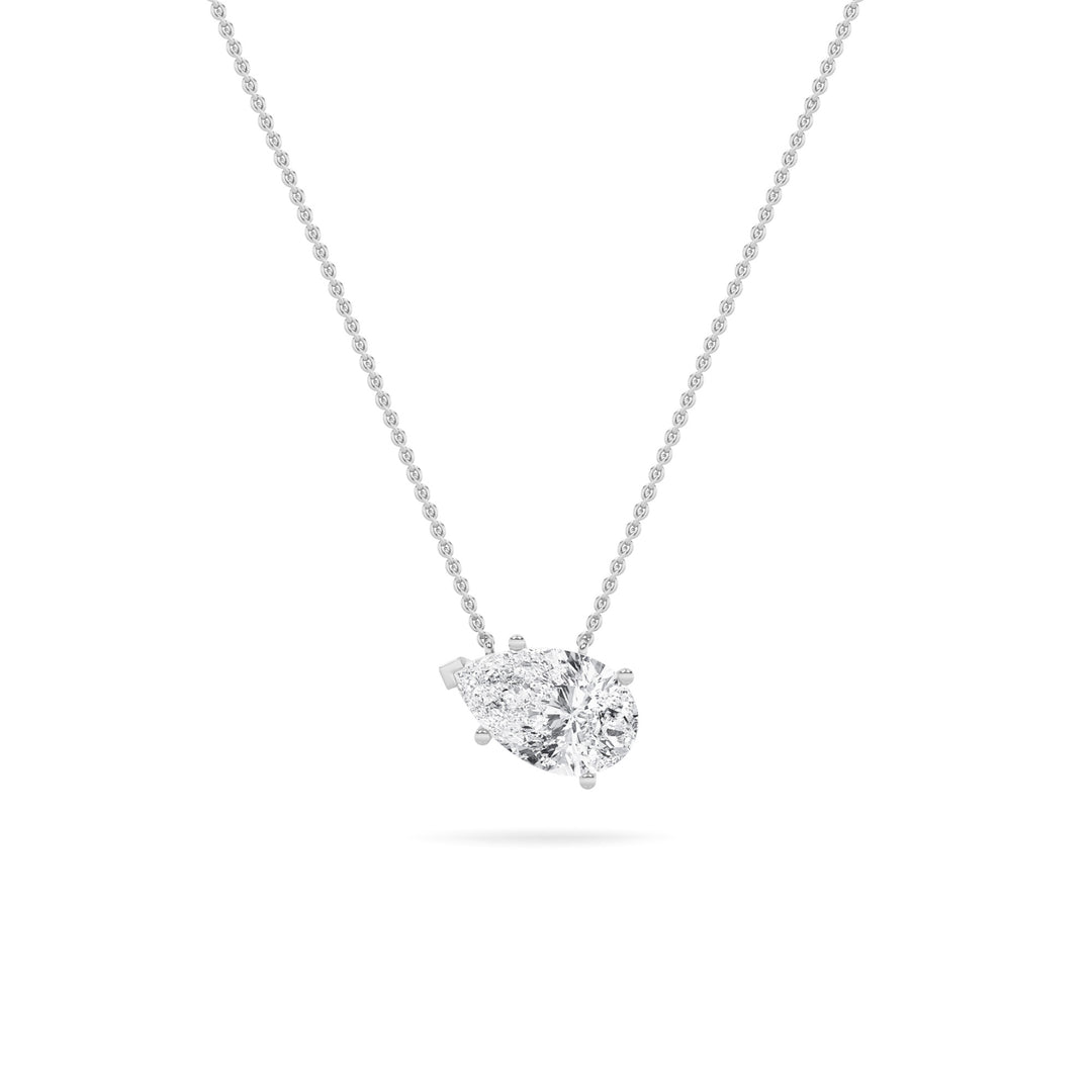 3Cttw Pear Shaped Lab Grown Diamond (F/VS) East West Solitaire Necklace in 14K Gold