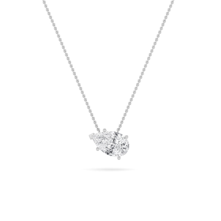 3Cttw Pear Shaped Lab Grown Diamond (F/VS) East West Solitaire Necklace in 14K Gold