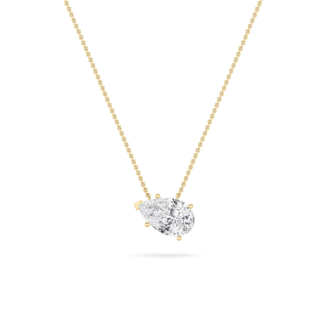 3Cttw Pear Shaped Lab Grown Diamond (F/VS) East West Solitaire Necklace in 14K Gold