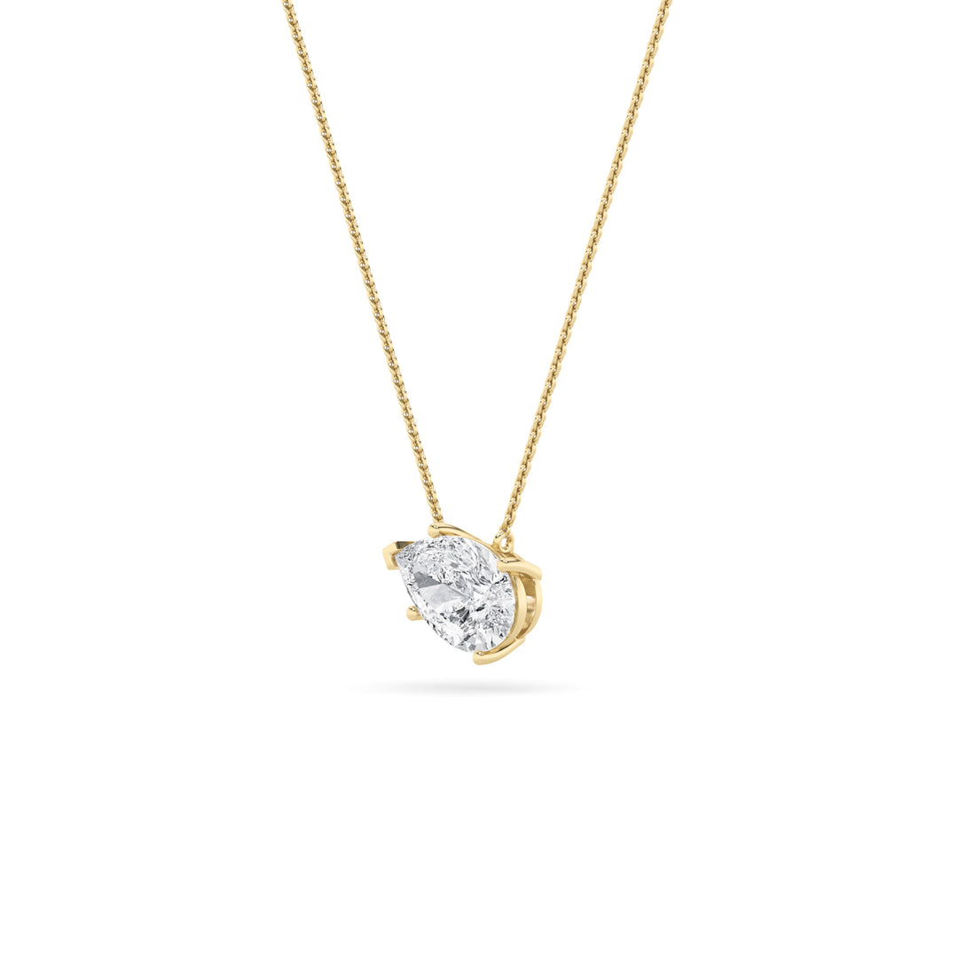 3Cttw Pear Shaped Lab Grown Diamond (F/VS) East West Solitaire Necklace in 14K Gold