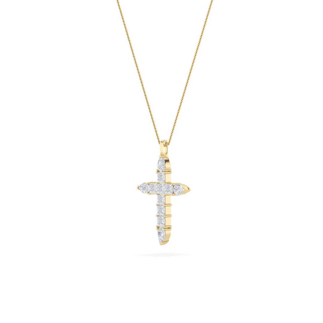 3.5Cttw Pear Shaped Lab Grown Diamond (F/VS) Cross Pendant in 14K Gold