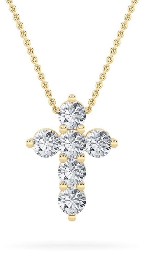 1.5CTW Round Shaped Lab Grown Diamond (F/VS) Cross Pendant in 14K Gold
