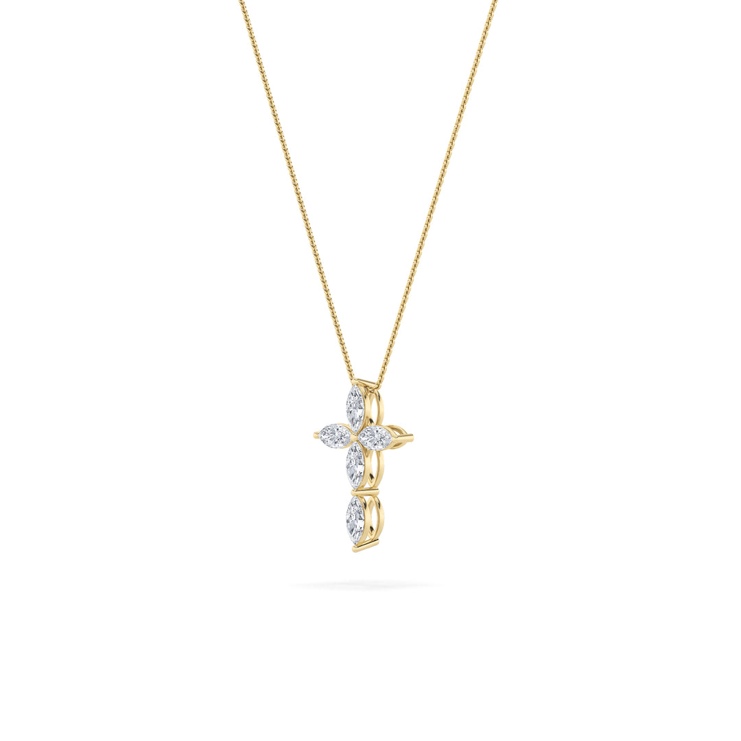 1.5CTW Marquise Shaped Lab Grown Diamond (F/VS) Cross Pendant in 14K Gold