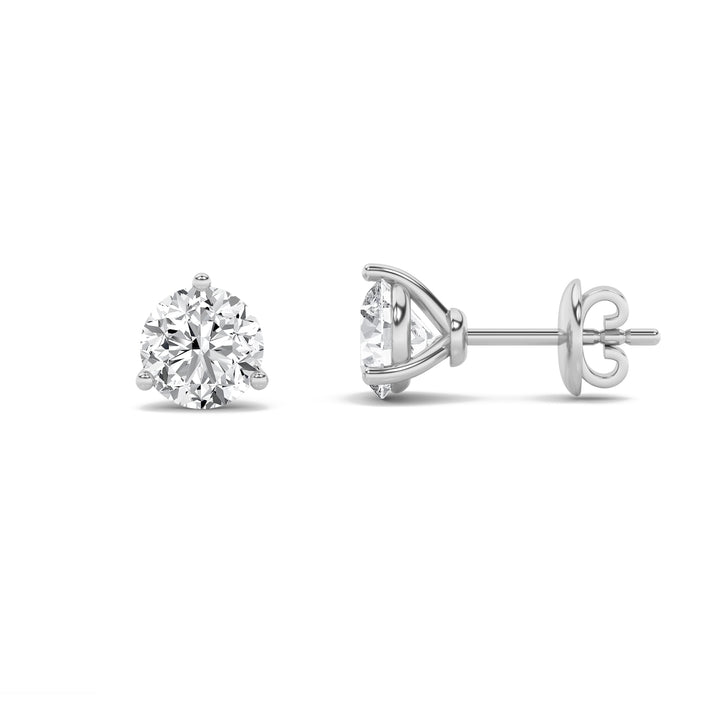 1CTW Round Shaped Lab Grown Diamond (F/VS) Three Prong Martini Stud Earrings in 14K Gold