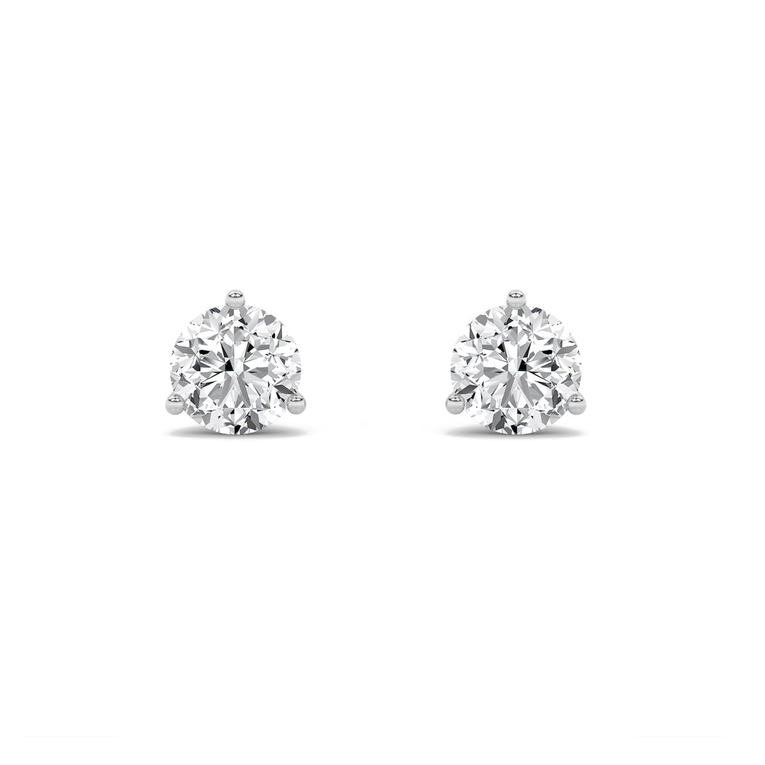 1CTW Round Shaped Lab Grown Diamond (F/VS) Three Prong Martini Stud Earrings in 14K Gold